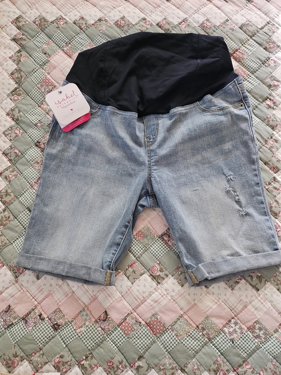 Isabel Maternity by Ingrid & Isabel Pants - Isabel Maternity Bermuda Shorts- Crossover Panel- Distressed Denim - Size 10
